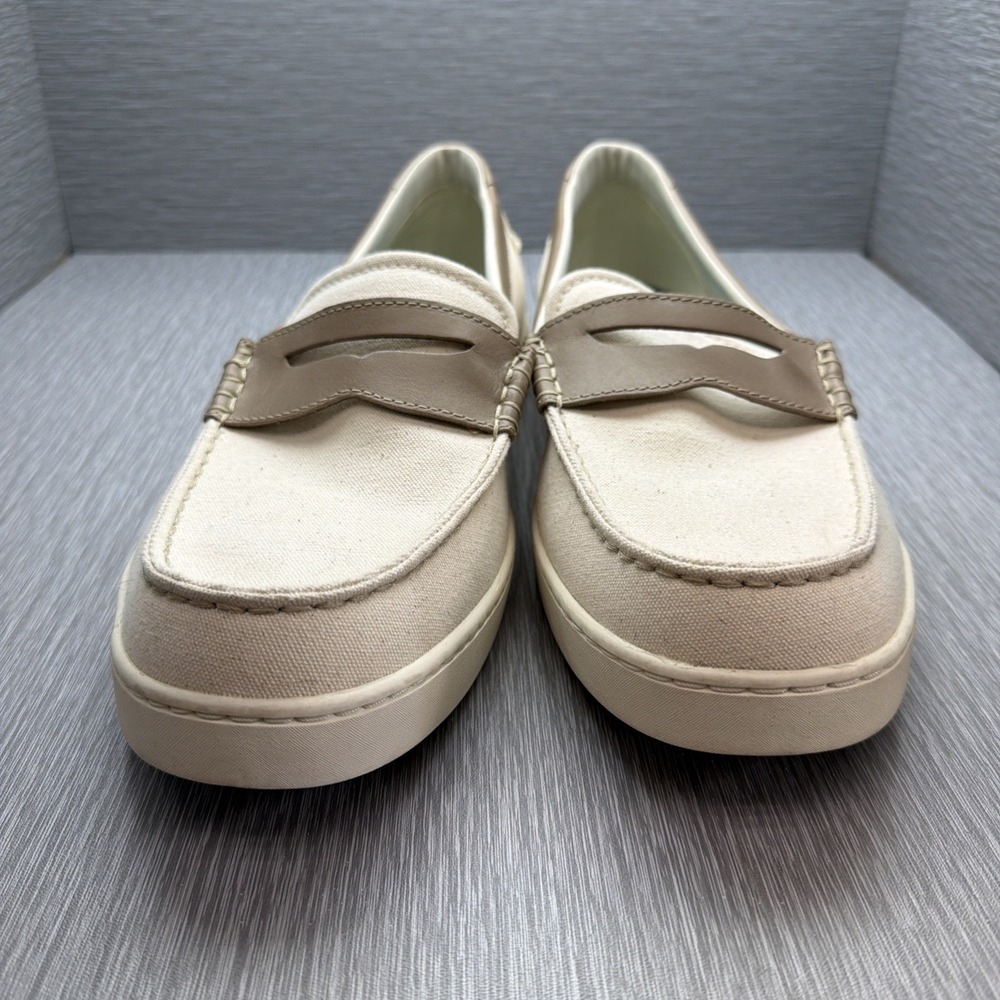 Cole Haan Mens 13M Canvas Penny Loafers Beige Brown Slip On Preppy Coastal